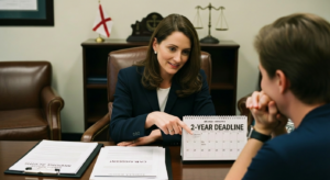 Attorney explaining Alabama car accident claim deadline and two-year statute of limitations to client