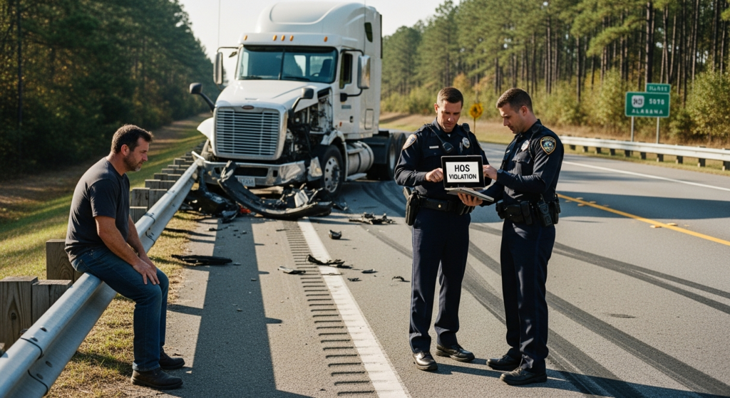 Fatigued truck drivers in Alabama causing crash with hours-of-service violation evidence reviewed